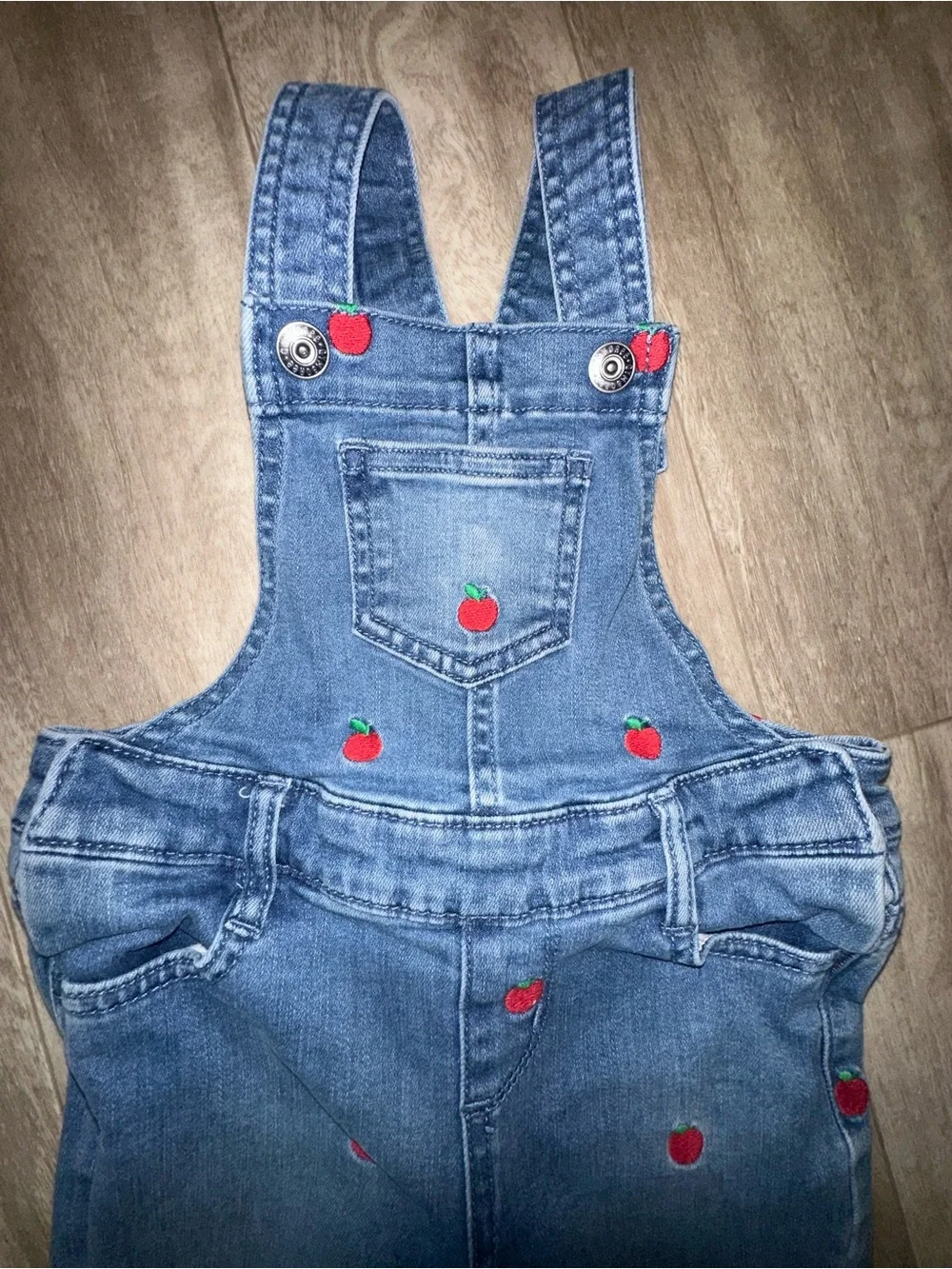 Gymboree Blue Denim Overalls with Red Strawberry Embroidery